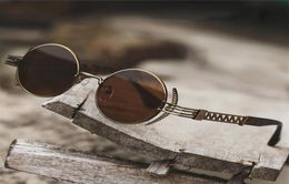 Fashion Steampunk Round Sunglasses Men Women039s Designer Metal Frame UV400 Lens HighQuality Hip Hop Sun Glasses with Case6144184