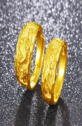 Dragon Phoenix Couple Ring Band 18k Yellow Gold Filled Fashion Wedding Womens Mens Ring Size Adjust6346315
