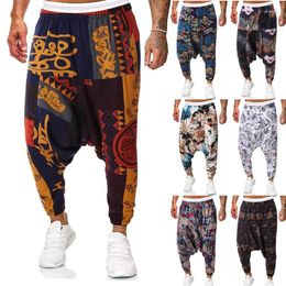 Men's Pants 2024 Summer Low Crotch Casual Fashion Loose Printed Large Size Nine-point Holiday Beach