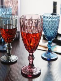 Wine Glasses 240ml 300ml 4colors European style embossed stained glass wine lamp thick goblets6500599