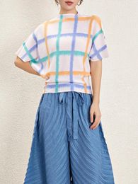 Women's T Shirts Miyake Fold 2024 Spring/summer Printed T-shirt High-end Design Feeling Loose And Thin All Short Sleeved Top