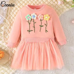 Girl Dresses Ceeniu 0-3Y Fall Spring Baby Embroidery Small Floral Dress Princess Hoodies For Girls Kids Clothes