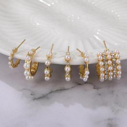 Stud Earrings Bohemian National Style Inlaid Pearl Rhinestone Metal Earring Set European And American Fashion Golden