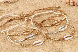 1PC Fashion Shell Bead Bracelets Boho Vintage Cowrie Gold Colour Seashell Handmade Adjustable Bracelet Beach Jewellery for Women9039229