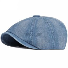 QXTS Berets Berets Men Women Flat Cap Hat Washed Cotton Denim Beret Cap Vintage Artist Painter Beret Hat Unisex Octagonal Newsboy Cap d24418