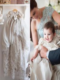 Cheap Little Christening Gowns For Baby Girls Beads Appliqued Overskirts Baptism Dresses With Bonnet Lace First Communication Dres5696909