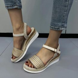 Dress Shoes Fashion Canvas Wedge Sandals For Women Summer 2024 Casual Espadrilles Platform Sandles Woman Thick Sole Non Slip Gladiator