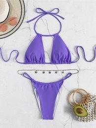 Women's Swimwear Butterfly Rhinestone Chain High Cut Bikini Female Swimsuit Women Two-pieces Set Bather Bathing Suit Swim K4009