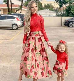 Long Sleeve Red Lace Wedding Dress For Family Look Matching Mommy And Me Clothes Year Mother Daughter Dresses Outfits 2108059652502