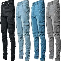 Women's Pants Man Skinnys Ripped Distressed Stretch Jeans Pant Fashion Casual Denims Work With Cargo Pockets