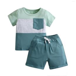 Clothing Sets Summer Baby Boys 2pcs Clothes Set Thin Cotton Pathwork Short Sleeve T-shirt Top And Pants Fashion Toddler Outfit