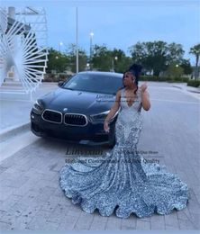 Party Dresses Sparkly Diamond Long Prom For Black Girl Gillter Velvet Sequins Crystal Mermaid Evening Gown Formal Dress