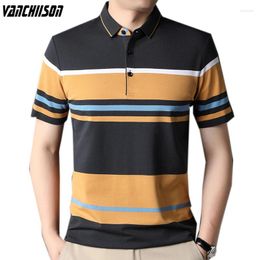 Men's Polos Men Cotton Polo Shirt Tops Short Sleeve For Summer Contrast Pattern Stripes Casual Turndown Collar 00629
