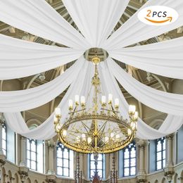 2Pcs White Wedding Ceiling Panels Voile Chiffon Fabric Drapery Draping Wedding Ceiling Decorations for Ceremony Swag Party Decor 240318