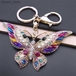 Keychains Lanyards Colourful Rhinestone Butterfly Key Chain Pendant Gold Colour Metal Animal Insect Keyring for Women Girl Jewellery Gift llaveros Y240417