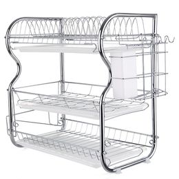 Multi-functional 3-Tier Dish Rack Kitchen Supplies Storage Rack Draining Rack with Chopsticks/Knives/Cutting Board Holder 240417