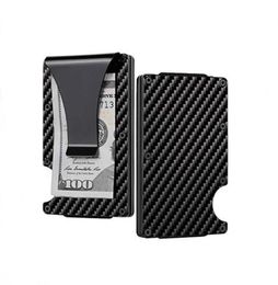 Business Card Holders New Upgrade Version RFID Blocking WalletsBlack Carbon Fibre Money Clip for WomenMen Slim Design CreditCard6558466