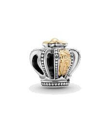 Fine Jewellery Authentic 925 Sterling Silver Bead Fit Charm Bracelets Two-tone Regal Crown Charms Safety Chain Pendant DIY beads4320595