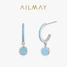 Dangle Earrings Ailmay 925 Sterling Silver Vintage Elegant Round Natural Turquoise Female Drop For Women Engagement Anniversary Jewellery