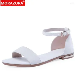 Sandals MORAZORA 2024 Plus Size 31-46 Genuine Leather Women Comfortable Low Heels Shoes Ladies Solid Shallow Dress