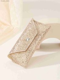 Sunglasses Cases Retro Soft Sequins Leather Sun Glasses Case Portable Unisex Leather Sunglasses Bling Box Protective Sequins Glasses Box Y240416