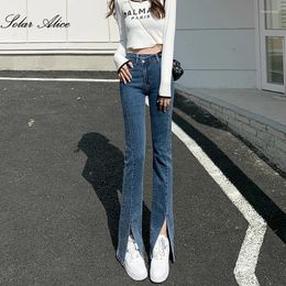 Women's Jeans 2024 Spring And Autumn Tight-Fitting Slimming Micro-Flare High-Waisted Elastic Slit Casual Pants