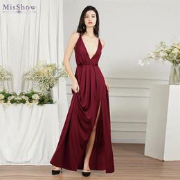 Casual Dresses MisShow Sexy High Slit Lace Up Back Dress For Women 2024 Spandex Elastic Waist Female Night Club Maxi Party