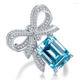 Cluster Rings S925 Silver Ring Luxury Set With 9 12 Sea Blue Treasure High Carbon Diamond Butterfly Fashion Simple And Versatile