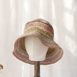 2024 Womens Straw Hat crochet hat Striped Rainbow UV Protection Sun Visor beach hat Women Visors Ladies hat Women Summer hat Cap 240415