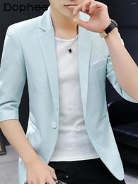 Men's Suits Half Sleeve Suit Jacket Thin Breathable Top Youth Fashion Slim Fit Handsome Solid Color Young Man 2024 Summer