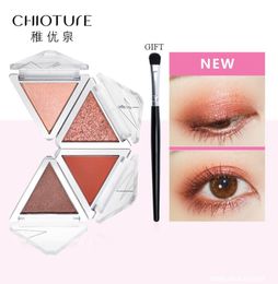 CHIOTURE 4 Colors Eyeshadow Palette Makeup Cosmetics Glitter Metallic Nude Green Orange Soft Professional Mini Shadow Kit4780137