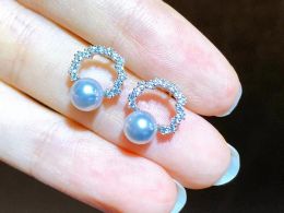 Stud Stud Diamondbox PEARL Jewellery earrings ear studs sterling 925 silver circle akoya 56 mm classic round rhinestone zircronia simp