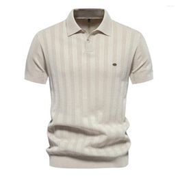 Men's Polos 2024 Summer Ribbed Knit Polo Shirt Men Breathable Cool Brand Quality Male Textured Shirts