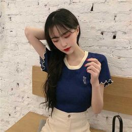 Womens T Shirts Woman TShirts Short-Sleeved T-shirt 2024 Summer Knitwear Top Crop Mujer Camisetas