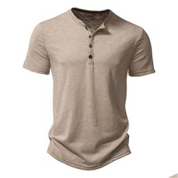 Mens T-Shirts T Shirt Designer Tshirt Henley Collar Summer Men Casual Solid Color Short Sleeve For High Quality Tshirts Black Size Dro Otdwe