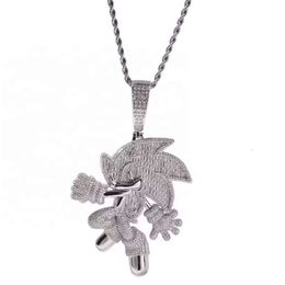 Hip Hop Cool Baguette Cut Moissanite Classic Cartoon Character Super Sonic Iced Out Charm The Hedgehog Inspired Pendant