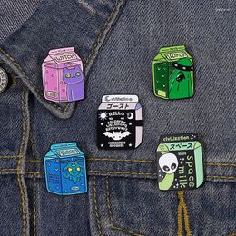 Brooches Punk Gothic Enamel Pins Space Milk Box Universe Drink Funny Creative Decorative Badge Wholesale Sweater Hat Lapel