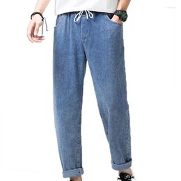 Men's Jeans Spring Autumn Casual Elastic Waist Straight Blue Work Denim Trousers Hip Hop Slack Bottom Joggers Streetwears