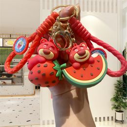 TikTok net celebrity creative fruit strawberry bear keychain cute style cartoon doll car keychain school bag pendant 2 pieces can be freely matched