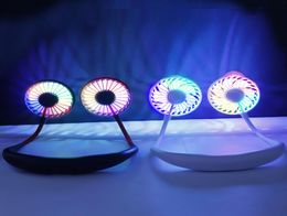 Trendy Gifts Portable hanging neck fan with colorful LED light Wearable sports table fan USB rechargeable5099704