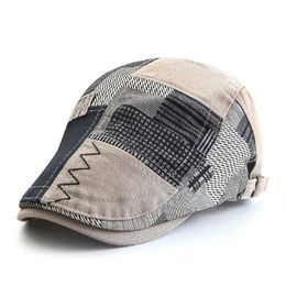 3VC9 Berets Retro Mens Berets Hat Autumn Patchwork Plaid Peaked Hat Gatsby Newsboy Cap Women Wool Flat Cabbie Ivy Cap Twill Herringbone Hat d240418