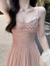 Casual Dresses Pink Sweet Sling Dress French Gentle Wind 2024 Mesh Summer