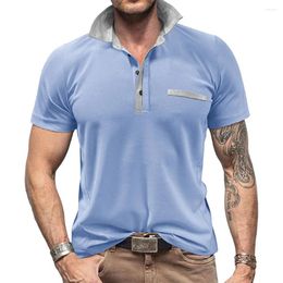 Men's Polos Mens Short Sleeve Henley Shirts Buttons V-neck Casual Polo Shirt Button Up Turn Down Lapel T
