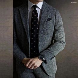 Men's Suits Gray Herringbone Men Tailor-Made 2 Pieces Blazer Pants Business Dinner Party Man Clothing Groom Tuxedos Plus Size Dress