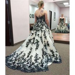 And White Black A-Line Dress New-Gothic For Bride 2022 Sweetheart Strapless Backless Lace Bridal Dresses Vestidos Plus Size Bohemian Tulle Wedding Gowns es