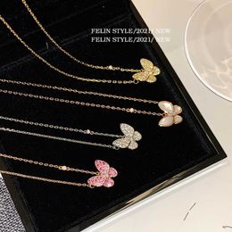 AAA quality vanclef necklace designer women luxury clover necklace Full Diamond Inlaid Diamond Butterfly Necklace v Gold Plated 18k Rose Gold High Quality Jeweliry