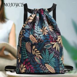 School Bags Women Floral Backpack Multifunction Drawstring Double Shoulder Bag Waterproof Large Capacity Versatile Outdoor Hiking Sports