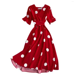 Casual Dresses Womens Summer Polka Dot Print Short Sleeves Slimming Waist Red Dress For Wedding Cocktail Party SP99
