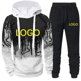 Men's Tracksuits Custom LOGO Spring Autumn Mens Tracksuit Causal Hooded Sweatshirt And Pants 2 Pcs Sets Fashion Sport Suit Male Outfits