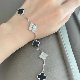 Brand charm Van Boutique V Gold High Version Four Leaf Grass Womens Bracelet Black Agate Diamond Thick Plated 18k Natural